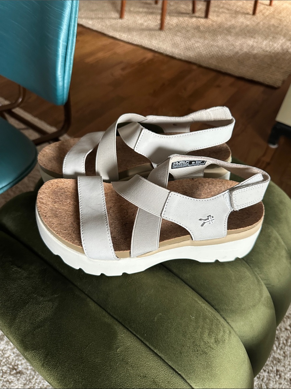 KURU Cream White Platform Cork-Trim Sandals